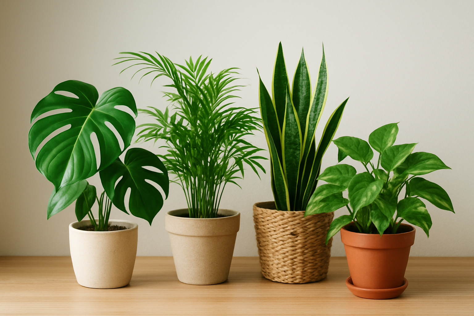 Salon z roślinami poprawiającymi wilgotność: palma, paproć, monstera – ilustracja artykułu