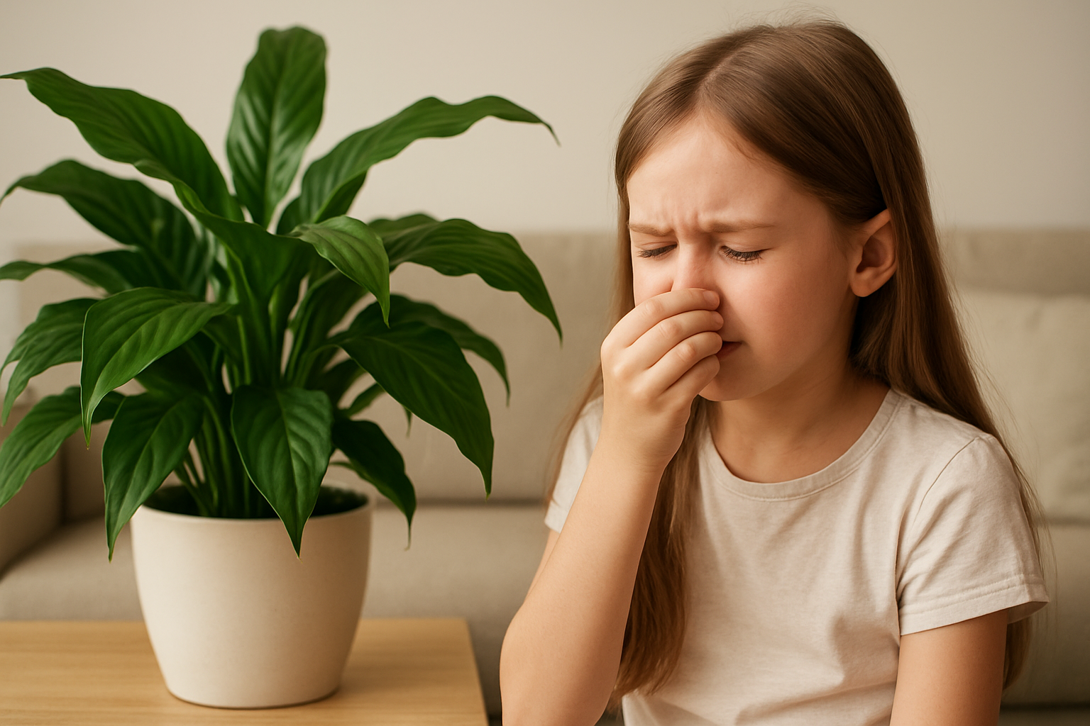 Dziecko w pokoju z bezpiecznymi roślinami doniczkowymi – ilustracja artykułu