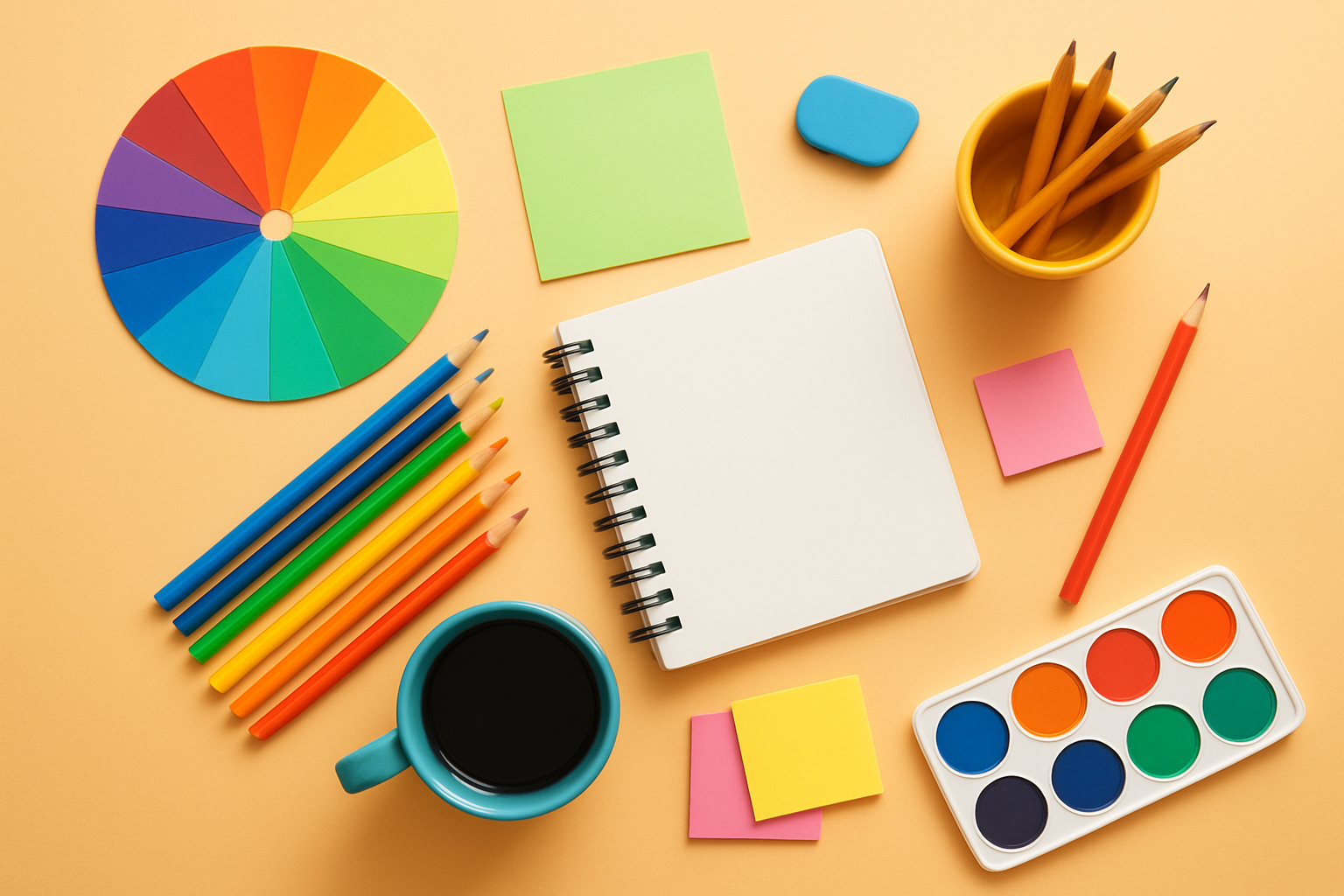 Kącik do nauki z niebieską ścianą, żółtą lampą i roślinami – ilustracja artykułu