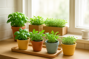 Mikroogród na parapecie z ziołami i microgreens