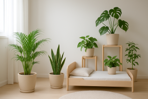 Dziecko w pokoju z bezpiecznymi roślinami doniczkowymi
